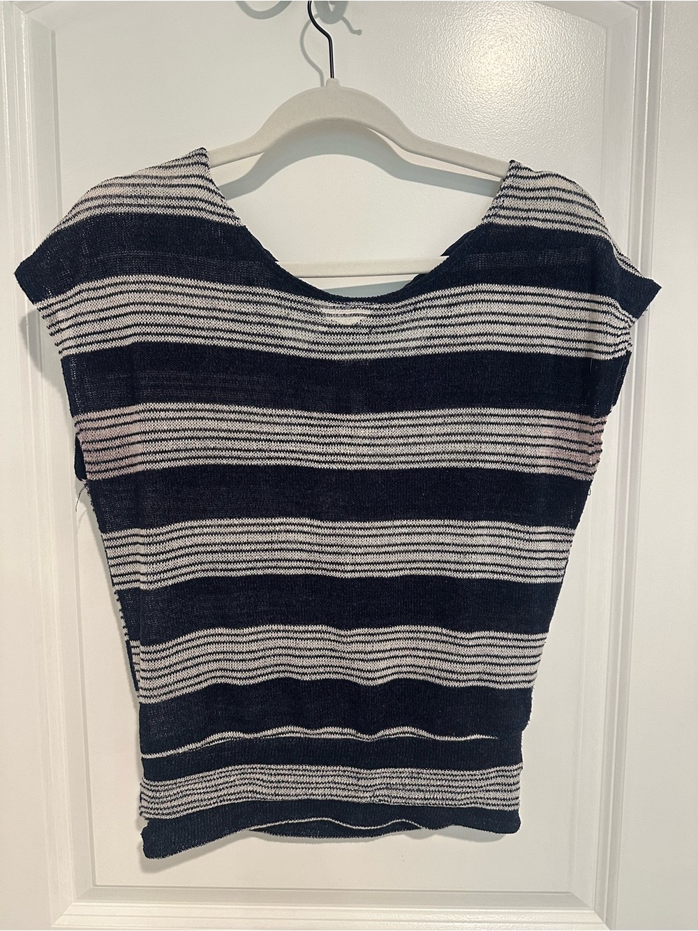 BCX Striped Knit Cap-Sleeve Top - Navy & White